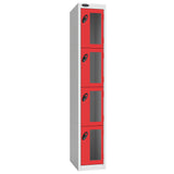 Probe Vision Panel Metric Locker — 4 Door, Flat Top, 300mm — White Carcass / Red Doors