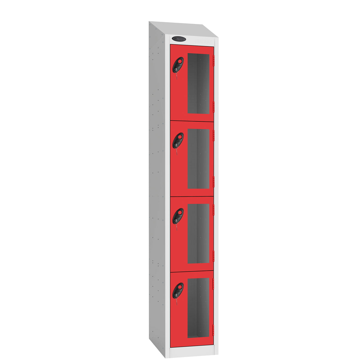 Probe Vision Panel Metric Locker — 4 Door, Wide Format (380-450mm) — White Carcass / Red Doors