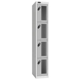 Probe Vision Panel Metric Locker — 4 Door, Flat Top, 300mm — White Carcass / Silver Doors