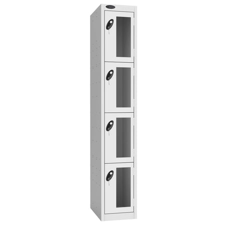Probe Vision Panel Metric Locker — 4 Door, Flat Top, 300mm — White Carcass / White Doors