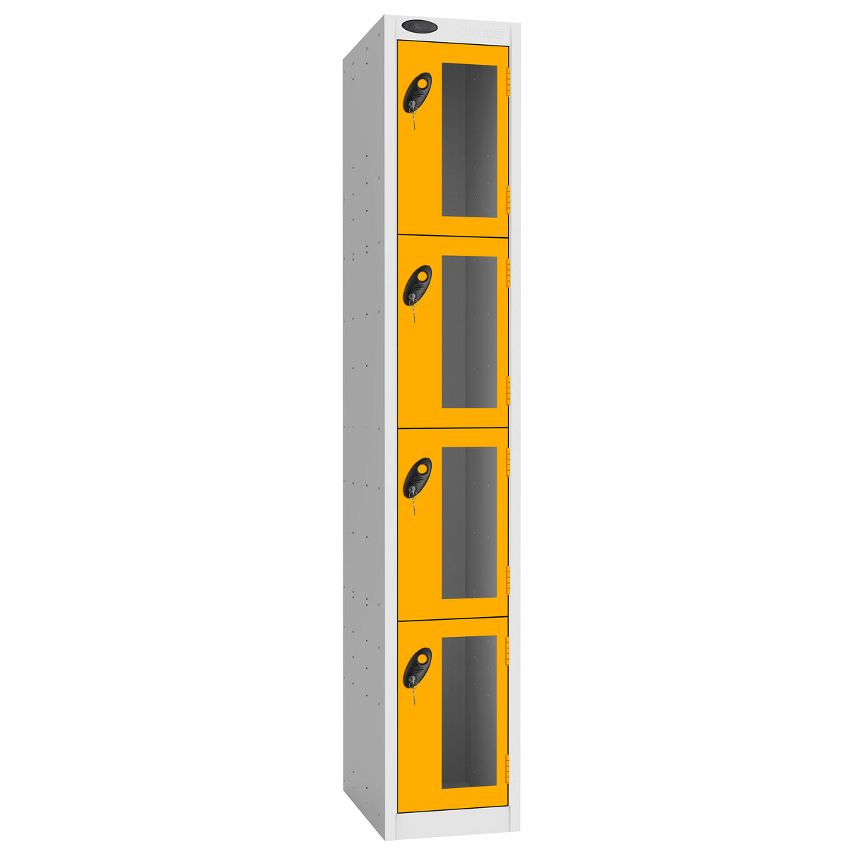 Probe Vision Panel Metric Locker — 4 Door, Flat Top, 300mm — White Carcass / Yellow Doors