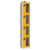 Probe Vision Panel Metric Locker — 4 Door, Flat Top, 300mm — White Carcass / Yellow Doors