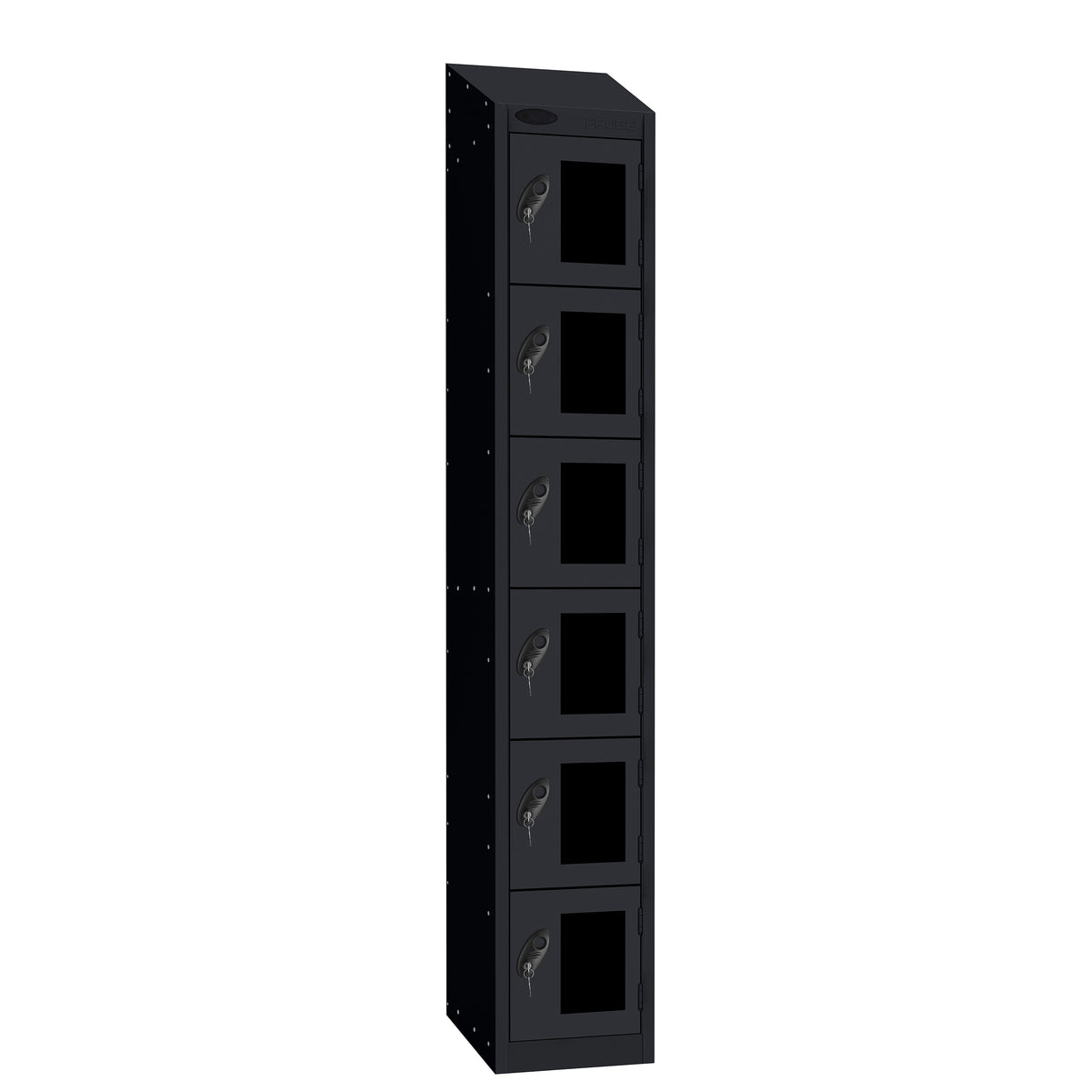 Probe Vision Panel Metric Locker — 6 Door, Wide Format (380-450mm) — Black Carcass / Black Doors