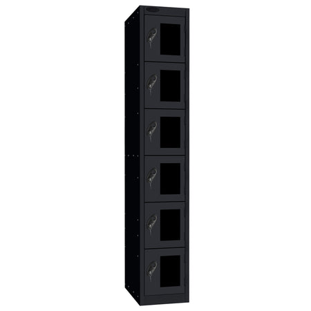 Probe Vision Panel Metric Locker — 6 Door, Flat Top, 300mm — Black Carcass / Black Doors