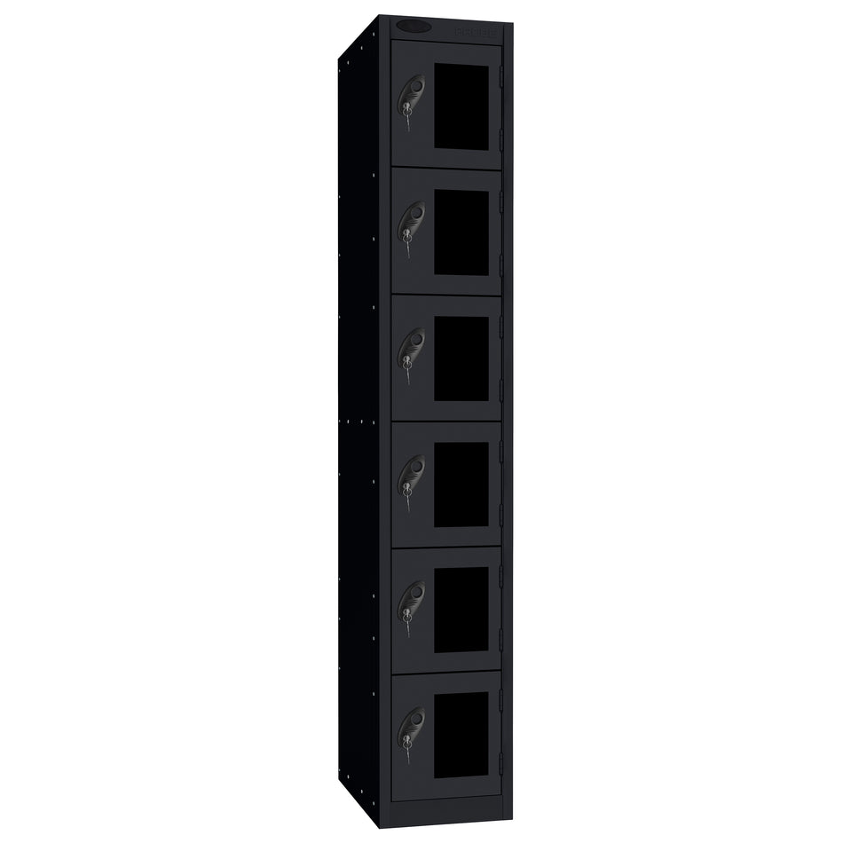 Probe Vision Panel Metric Locker — 6 Door, Flat Top, 300mm — Black Carcass / Black Doors