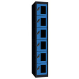 Probe Vision Panel Metric Locker — 6 Door, Flat Top, 300mm — Black Carcass / Blue Doors