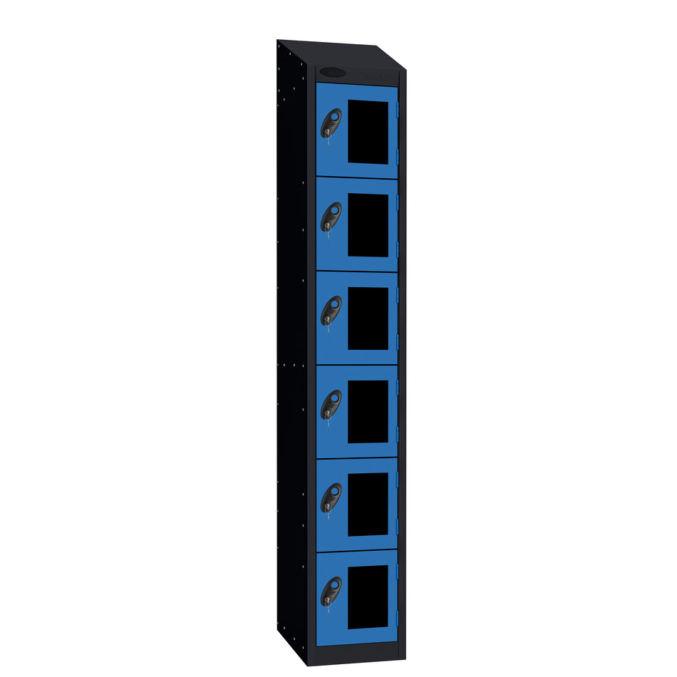 Probe Vision Panel Metric Locker — 6 Door, Wide Format (380-450mm) — Black Carcass / Blue Doors