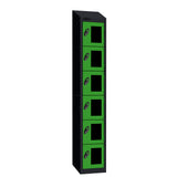 Probe Vision Panel Metric Locker — 6 Door, Sloping Top, 300mm — Black Carcass / Green Doors
