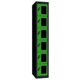 Probe Vision Panel Metric Locker — 6 Door, Flat Top, 300mm — Black Carcass / Green Doors