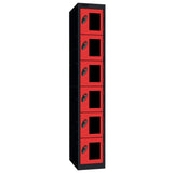 Probe Vision Panel Metric Locker — 6 Door, Flat Top, 300mm — Black Carcass / Red Doors