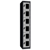 Probe Vision Panel Metric Locker — 6 Door, Flat Top, 300mm — Black Carcass / Silver Doors