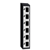 Probe Vision Panel Metric Locker — 6 Door, Sloping Top, 300mm — Black Carcass / White Doors