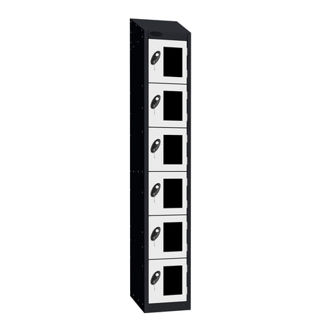Probe Vision Panel Metric Locker — 6 Door, Wide Format (380-450mm) — Black Carcass / White Doors