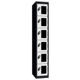 Probe Vision Panel Metric Locker — 6 Door, Flat Top, 300mm — Black Carcass / White Doors
