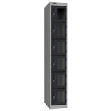 Probe Vision Panel Metric Locker — 6 Door, Flat Top, 300mm — Silver Carcass / Black Doors