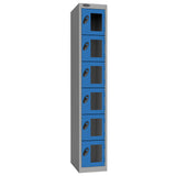 Probe Vision Panel Metric Locker — 6 Door, Flat Top, 300mm — Silver Carcass / Blue Doors