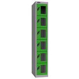 Probe Vision Panel Metric Locker — 6 Door, Flat Top, 300mm — Silver Carcass / Green Doors