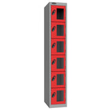 Probe Vision Panel Metric Locker — 6 Door, Flat Top, 300mm — Silver Carcass / Red Doors