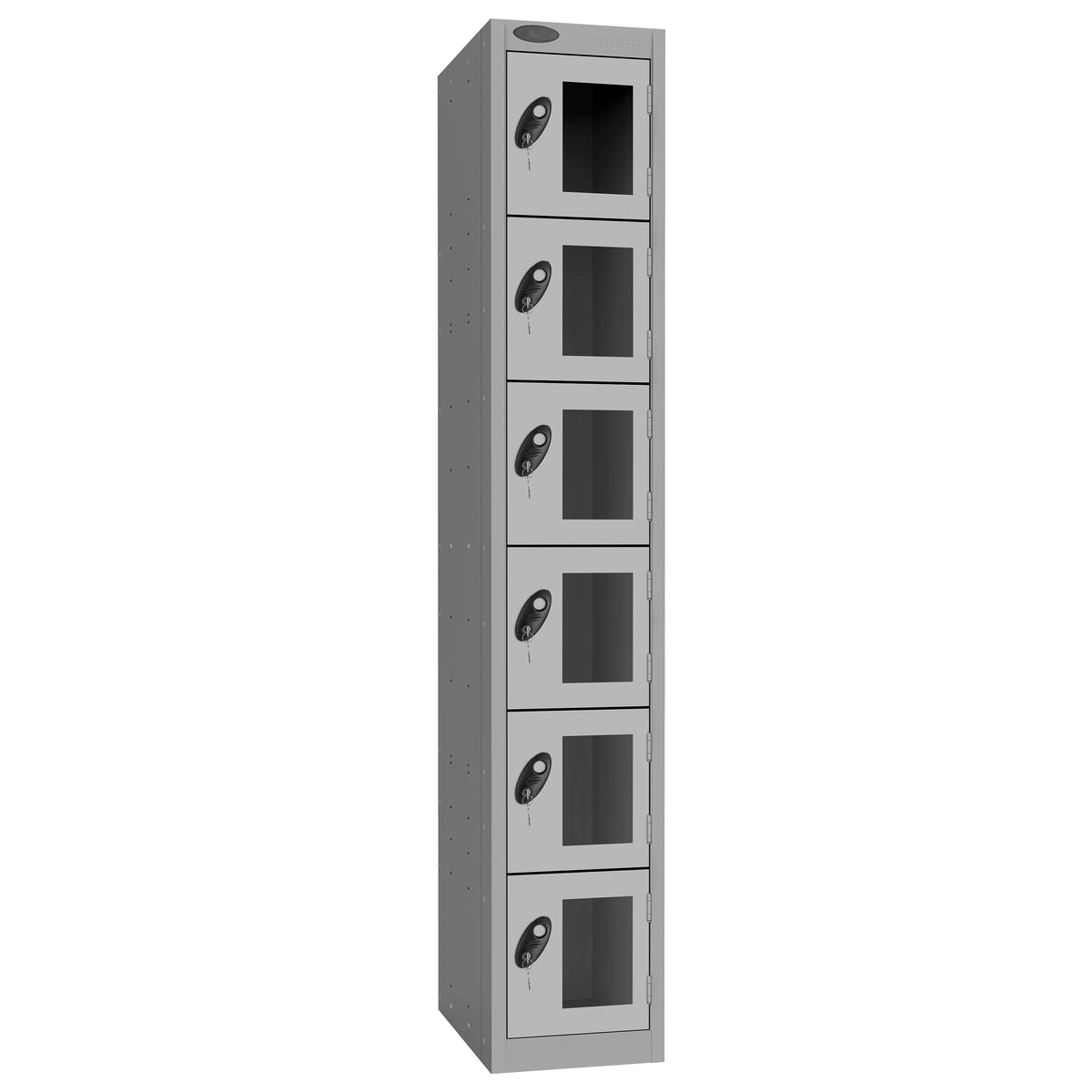 Probe Vision Panel Metric Locker — 6 Door, Flat Top, 300mm — Silver Carcass / Silver Doors