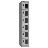 Probe Vision Panel Metric Locker — 6 Door, Flat Top, 300mm — Silver Carcass / Silver Doors