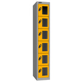 Probe Vision Panel Metric Locker — 6 Door, Flat Top, 300mm — Silver Carcass / Yellow Doors