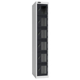 Probe Vision Panel Metric Locker — 6 Door, Flat Top, 300mm — White Carcass / Black Doors