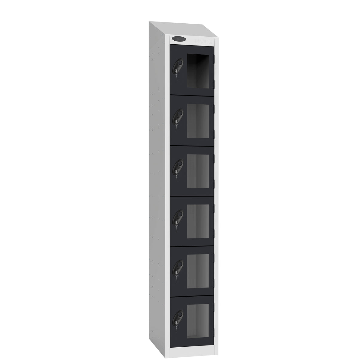 Probe Vision Panel Metric Locker — 6 Door, Wide Format (380-450mm) — White Carcass / Black Doors