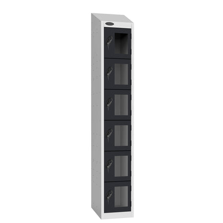Probe Vision Panel Metric Locker — 6 Door, Wide Format (380-450mm) — White Carcass / Black Doors