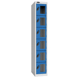 Probe Vision Panel Metric Locker — 6 Door, Flat Top, 300mm — White Carcass / Blue Doors