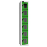 Probe Vision Panel Metric Locker — 6 Door, Flat Top, 300mm — White Carcass / Green Doors