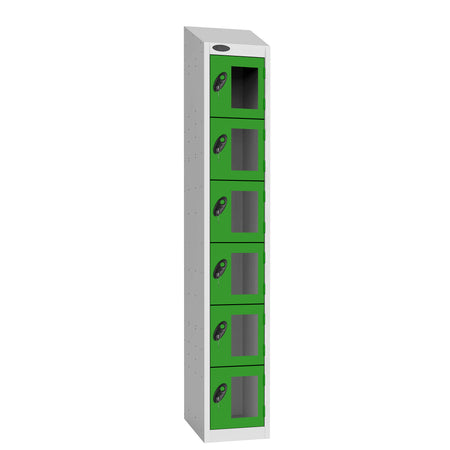 Probe Vision Panel Metric Locker — 6 Door, Wide Format (380-450mm) — White Carcass / Green Doors