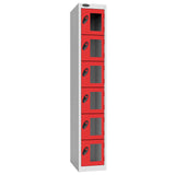 Probe Vision Panel Metric Locker — 6 Door, Flat Top, 300mm — White Carcass / Red Doors