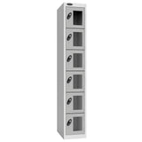 Probe Vision Panel Metric Locker — 6 Door, Flat Top, 300mm — White Carcass / Silver Doors