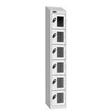 Probe Vision Panel Metric Locker — 6 Door, Sloping Top, 300mm — White Carcass / White Doors