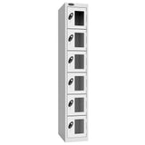 Probe Vision Panel Metric Locker — 6 Door, Flat Top, 300mm — White Carcass / White Doors