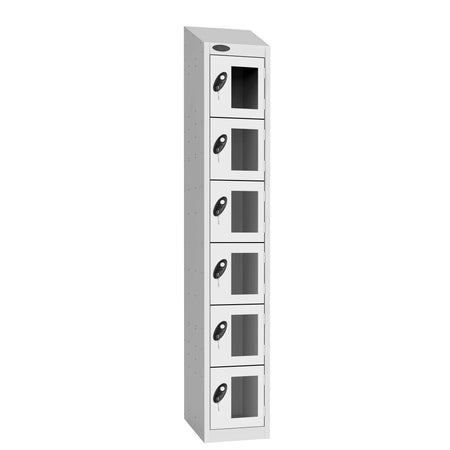Probe Vision Panel Metric Locker — 6 Door, Wide Format (380-450mm) — White Carcass / White Doors