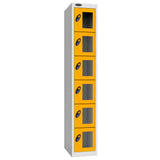 Probe Vision Panel Metric Locker — 6 Door, Flat Top, 300mm — White Carcass / Yellow Doors